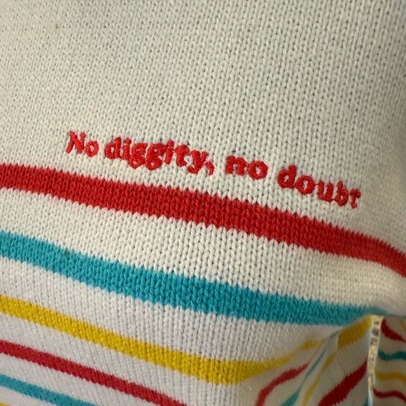Saturday Morning Pancakes “No Diggity, No Doubt” striped sweater 🌈 size medium - Picture 2 of 4
